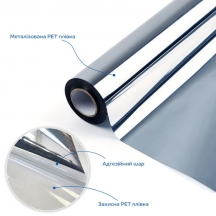 Зеркальная солнцезащитная плёнка для окон Серебро 600х10000х0,08 мм SW-00002719