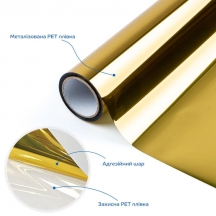 Зеркальная солнцезащитная плёнка для окон Золото 600х3000х0,08мм SW-00002720