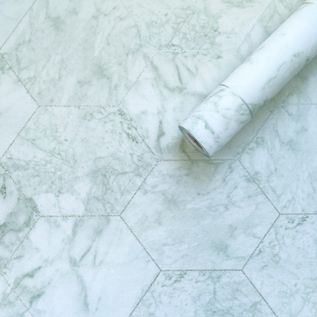 Самоклеющаяся пленка нефритовый мрамор серебрянные соты 0,45х10м (KN-X0051-4)